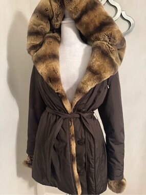 Women's Brown Parka with Real Fur Trim